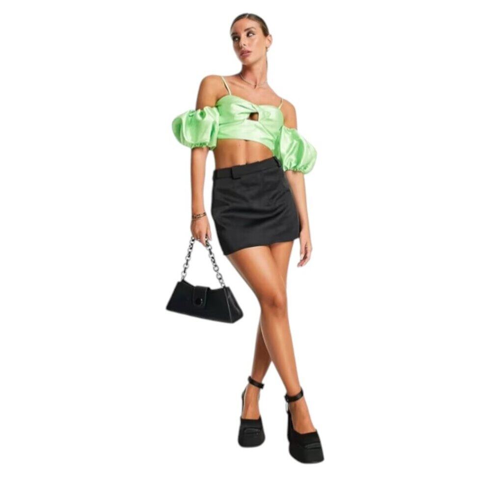 ASOS DESIGN Cold Shoulder Top Puff Ball Sleeve Green Size 8 NWOT $50 MSRP